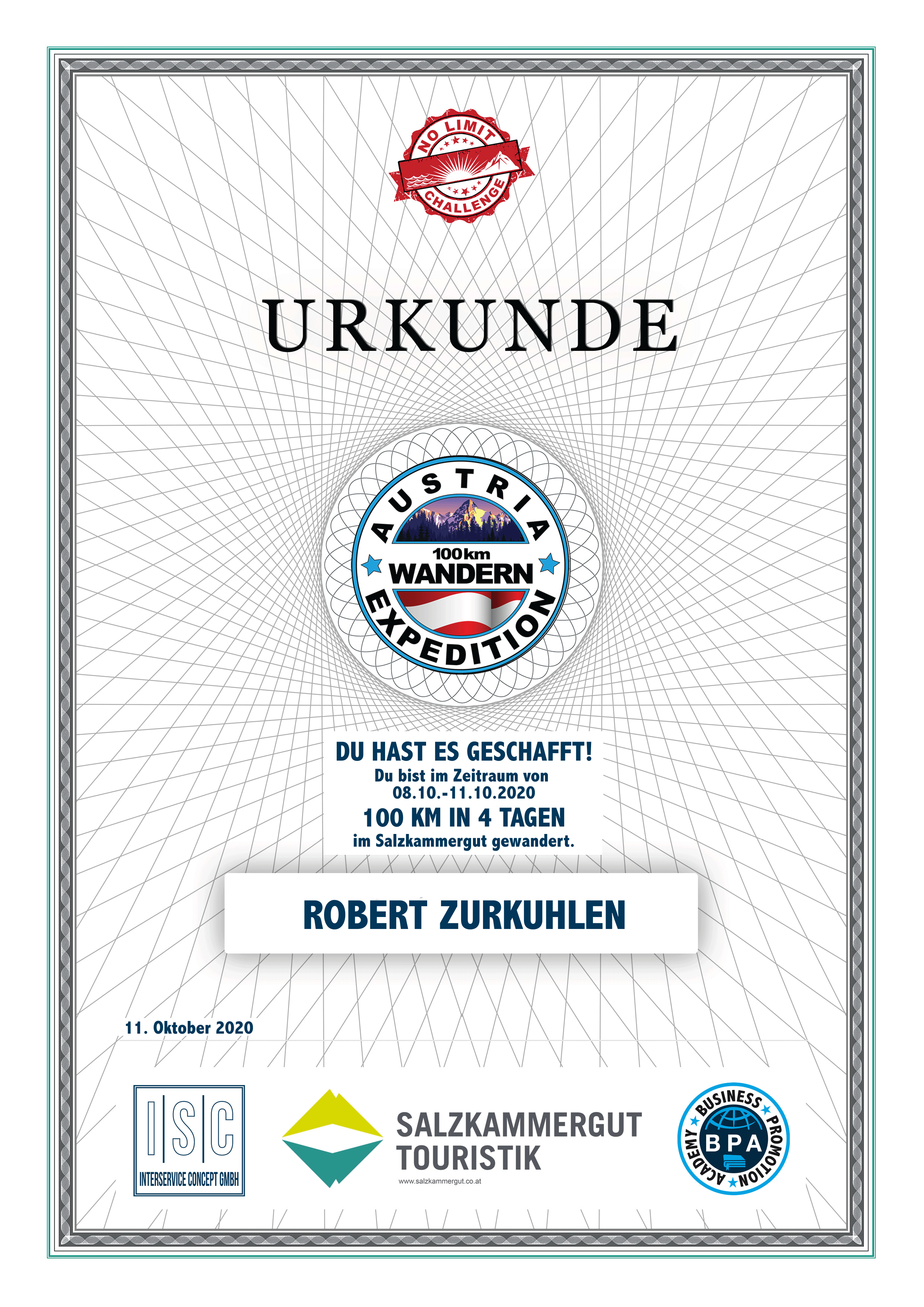 Robert Zurkuhlen - Urkunde